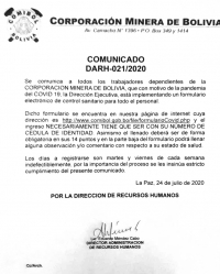 CUESTIONARIO COVID 19 COMIBOL DARH-021/20